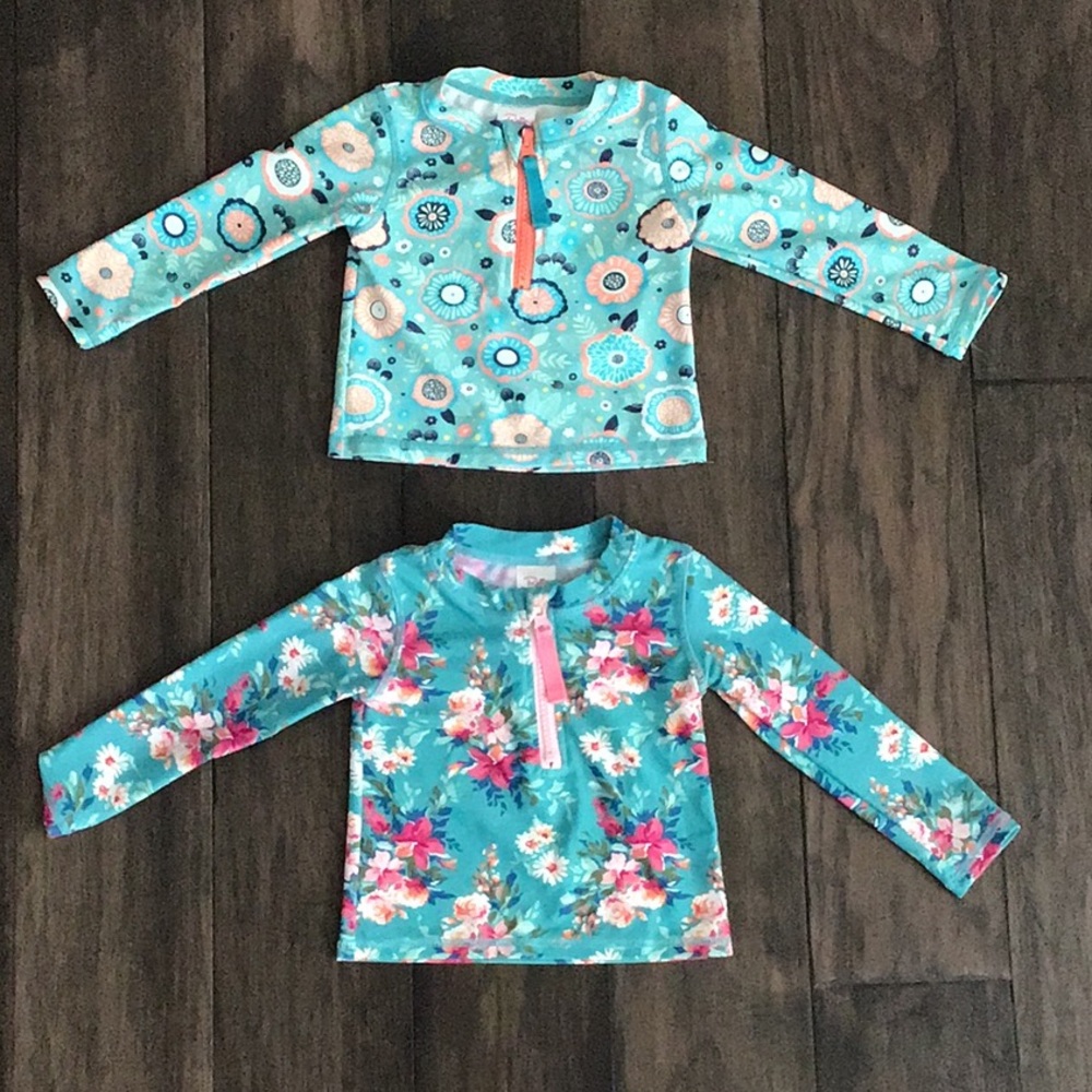 Ruffle Butts Floral and Geometric Swim Tops, 18-24 months